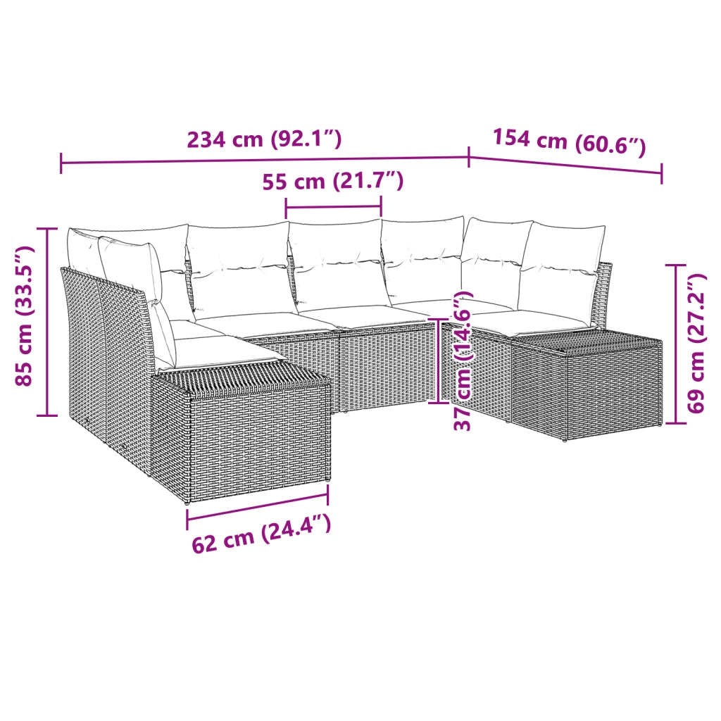 Set di divani da giardino 6 pezzi con cuscini Marrone in polyrattan