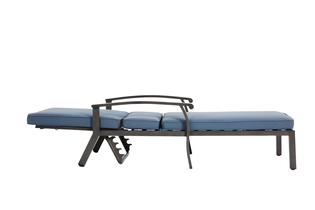 Chaise longue da esterno con cuscino e schienale regolabile per giardino e piscina in alluminio blu