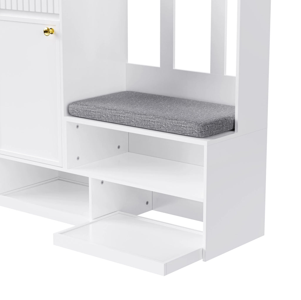 Mobile appendiabiti da ingresso con panca; 4 ganci; cassetti e pannello forato 100x35x180 cm