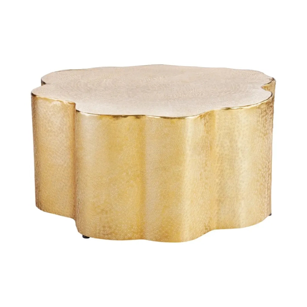 Tavolino basso TRIANE dorato forma organica – Alluminio lucido design asimmetrico