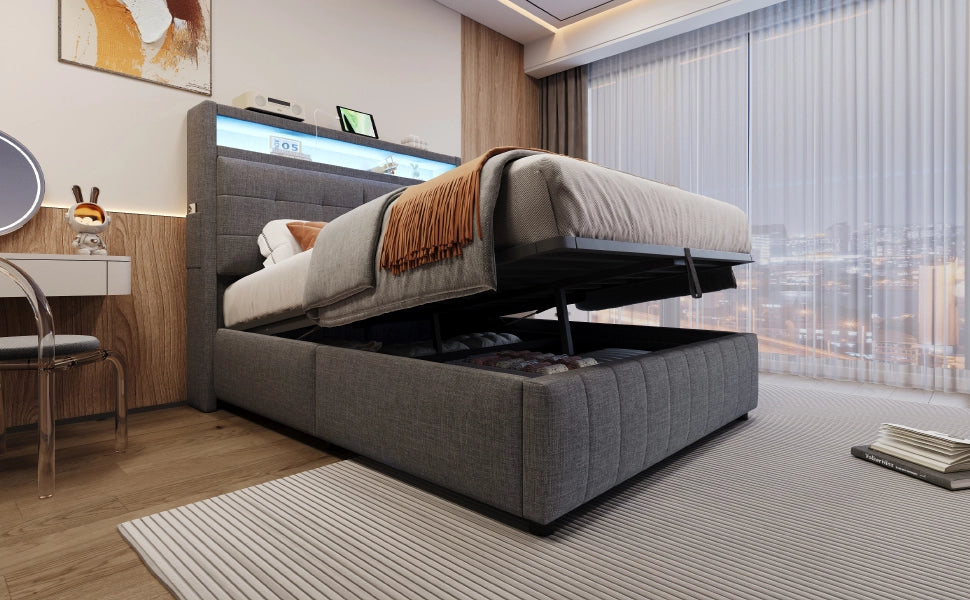 letto imbottito lino grigio 140 x 200 cm