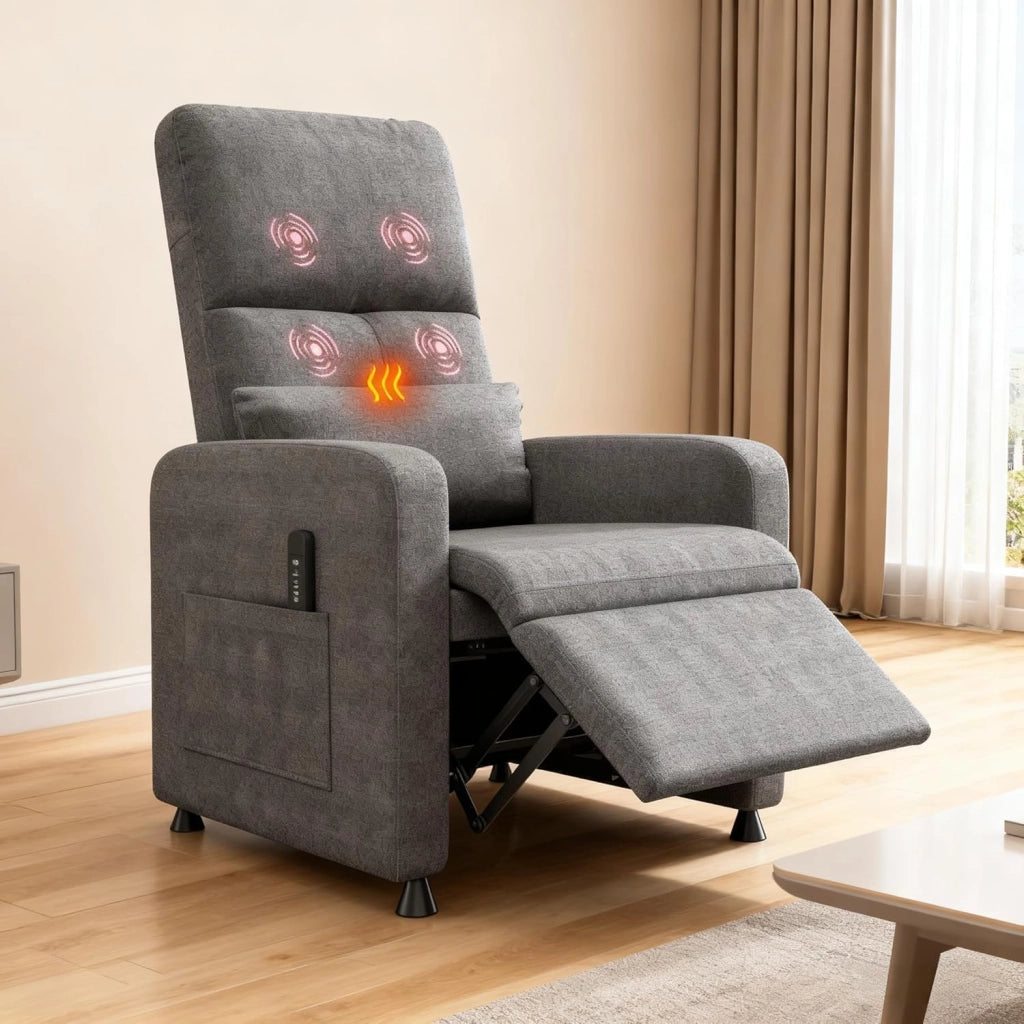 Poltrona Relax Elettrica; Poltrona Relax Reclinabile con Massaggio Vibrante 4 Punti e Funzione Riscaldante; Reclinazione 165°; Poggiapiedi; Telecomando; Tasche Laterali; per Anziani Soggiorno Salotto