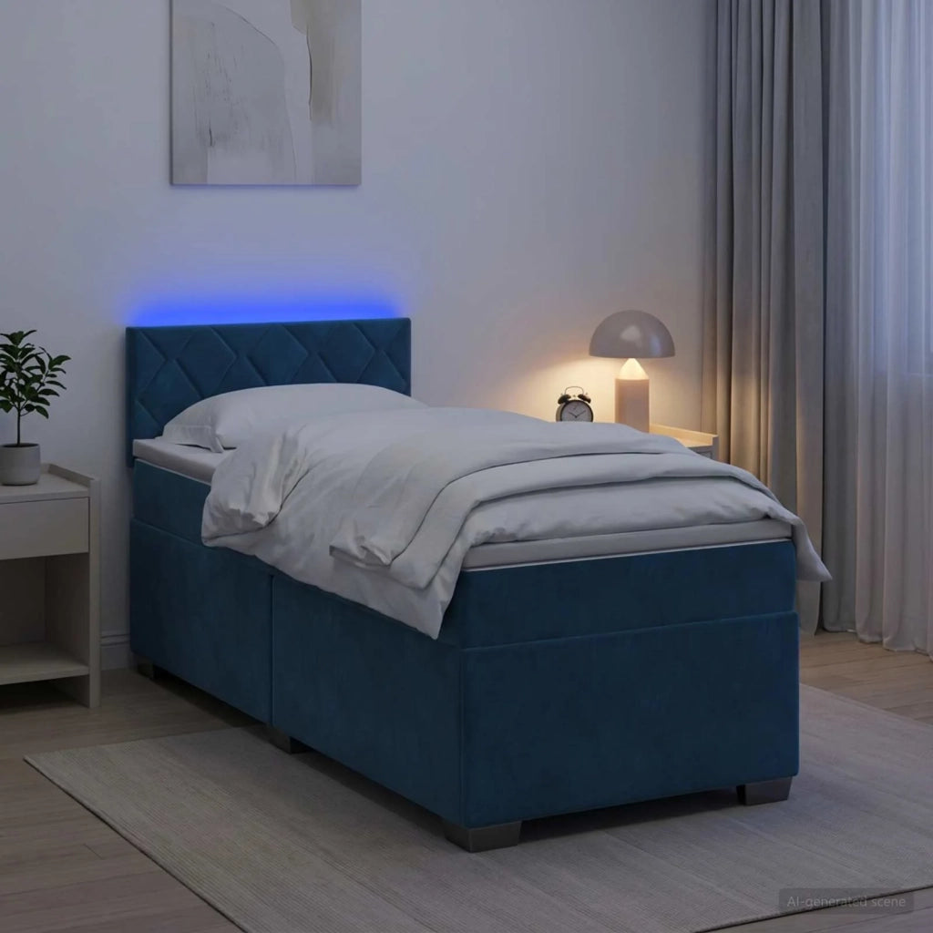 Letto con Box Spring, Materasso e LED Blu 100 x 200 cm Velluto 3452130