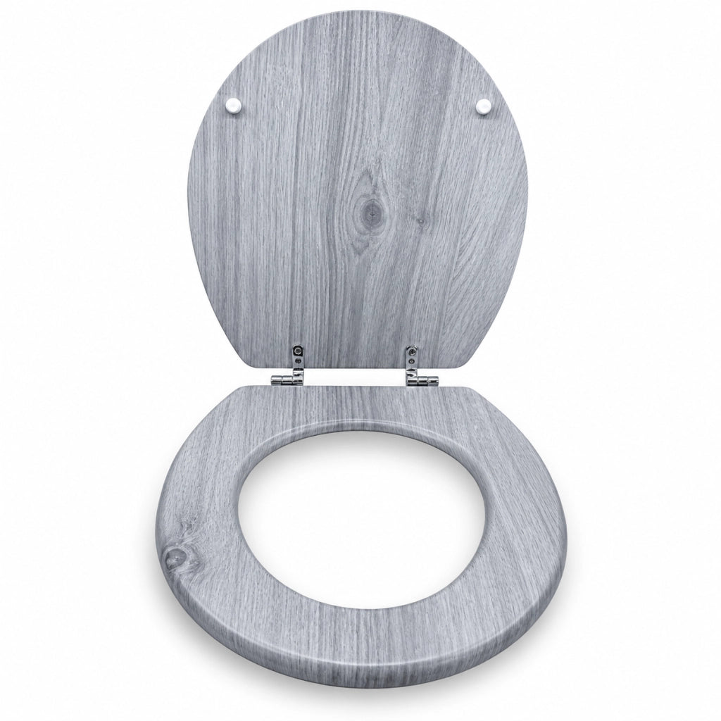 Sedile Copriwater Universale MDF Grigio Effetto Legno Con Cerniere 94103