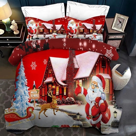 Set di lenzuola da letto per Natale, kit da letto per bambini, disegno Elfa, set di lenzuola da letto per Natale, coperta da letto per Natale con cuscini, adatto per bambini di entrambi i sessi (E, 200 x 200 cm)
