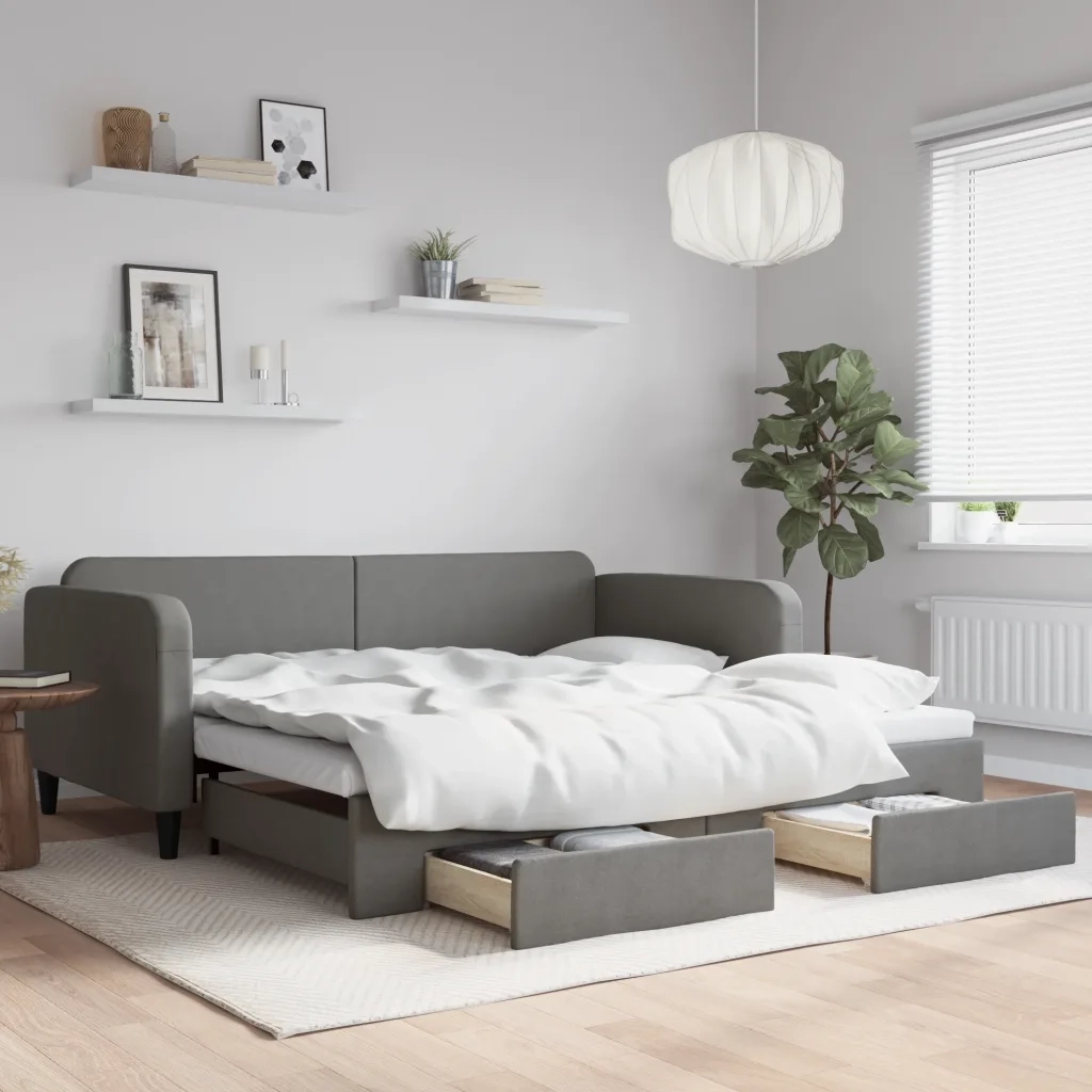 Divano letto | Sof¨¤ letto | Letto singolo Estraibile Cassetti Grigio Scuro 100x200cm Tessuto