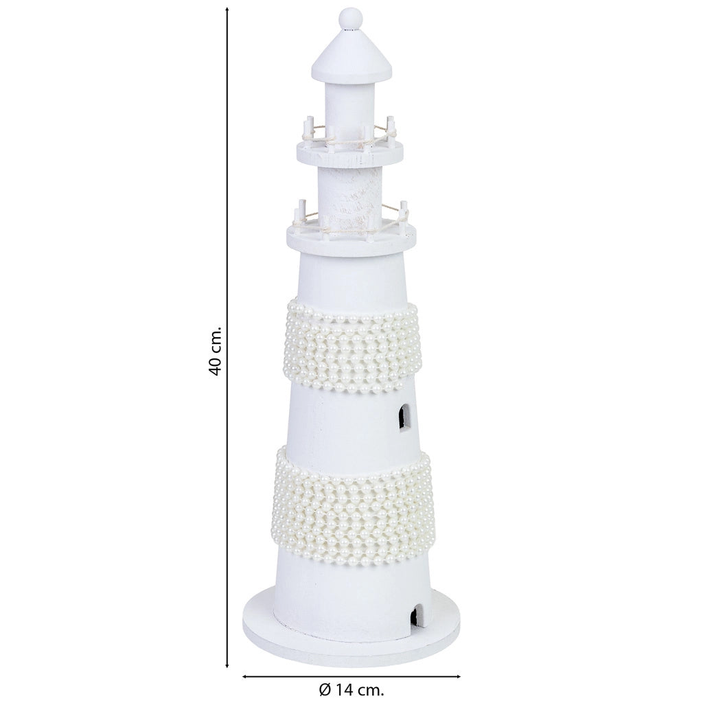 Figura di decorazione faro in legno bianca 14x14x40 cm
