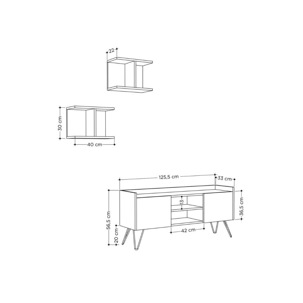 Mobile porta Tv 2 ante Klappe 125,5x33x56,5 bianco e struttura rovere