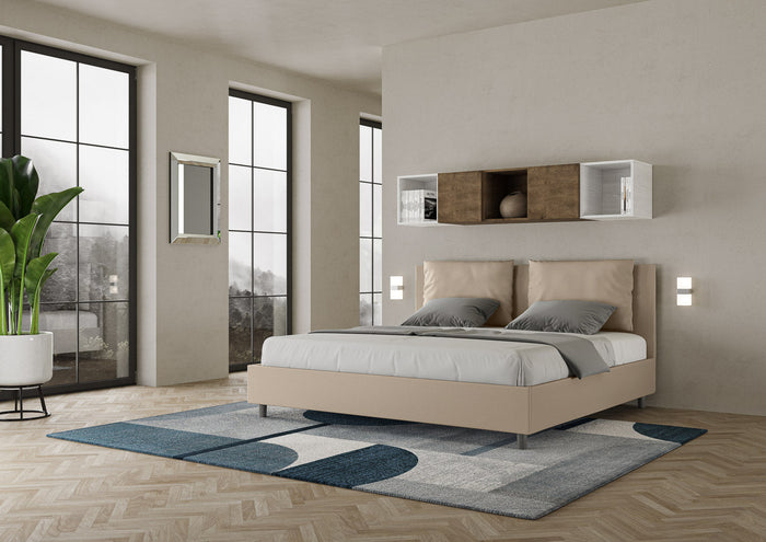 Letto Matrimoniale 160x210 cm con Rete e Contenitore Antea Tortora