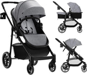 2 in 1 Passeggino per Bambini, Passeggino Pieghevole con Sedile Reversibile, Schienale Regolabile, Passeggino Leggero con Cintura di Sicurezza, Copertura, per Bambini 0-3 Anni (Grigio)