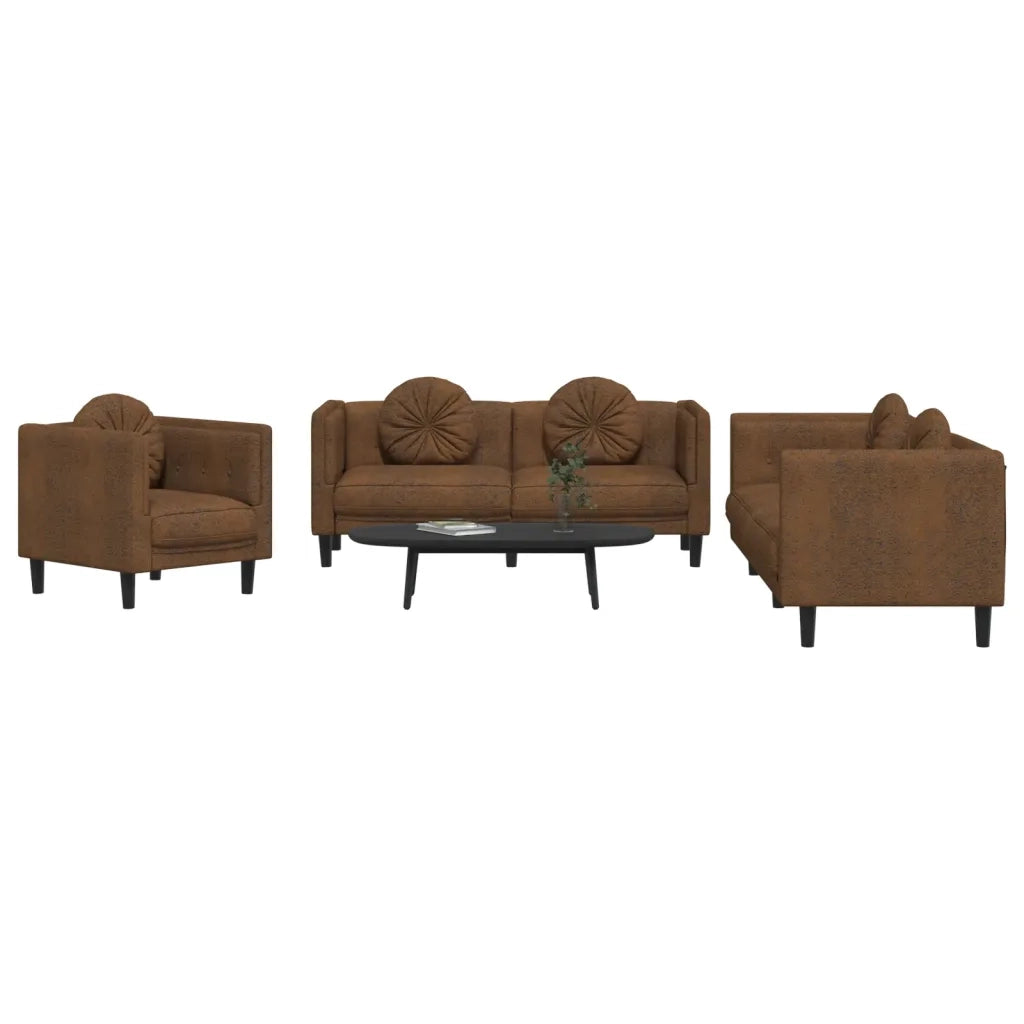 Set di Divani 3 pz con Cuscini Marrone in Velluto