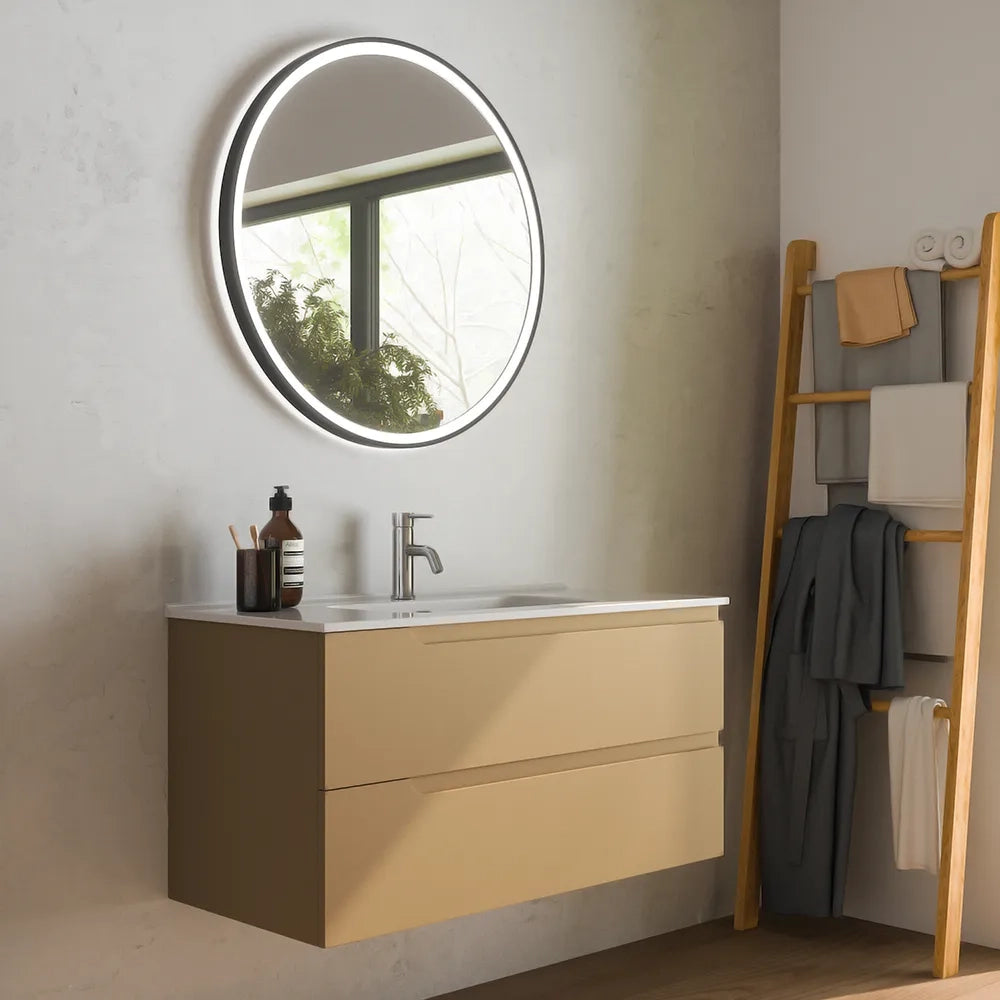 Mobile bagno sospeso 90 cm due cassetti sabbia opaco con lavabo | Ardenne