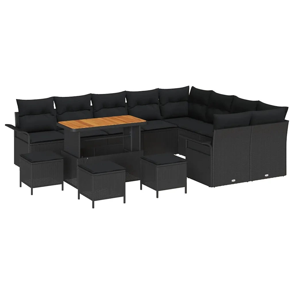 Set Divano da Giardino con cuscino con cuscino 13 pcs Nero