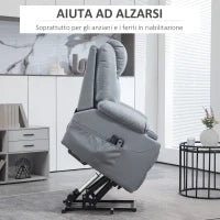 Poltrona Alzapersona Reclinabile fino a 135° con 8 Punti Massaggio, Telecomando e Poggiapiedi, 88x99x106 cm, Grigio