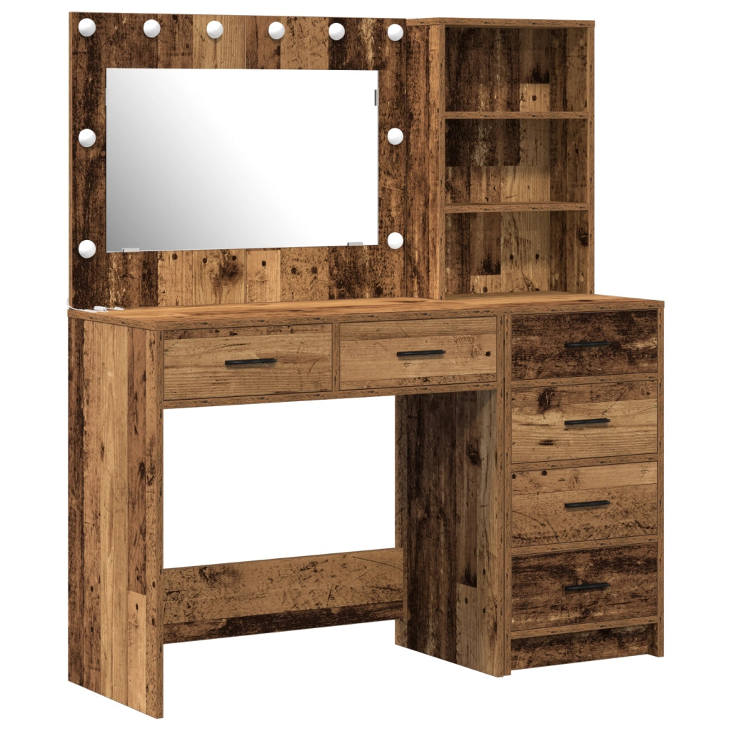 Set da Toeletta di 2 Pezzi con LED in Legno Vecchio