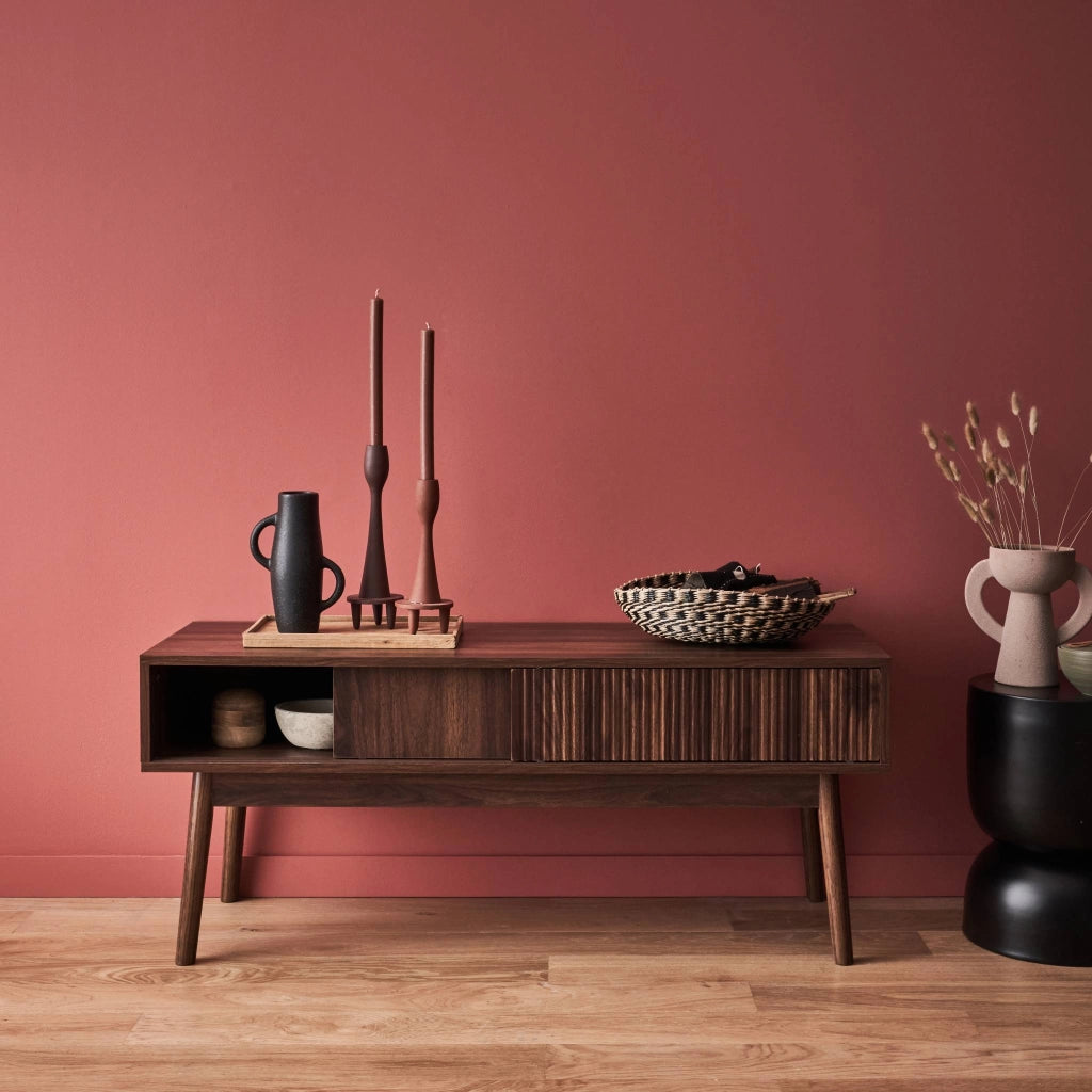 Mobile tv scandinavo a 2 ante effetto legno, 115cm, marrone scuro