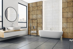 Set 10 Pannelli Decorativi Fonoassorbenti 58x58 cm in MDF Decoro A Tris Linee Noce Asia