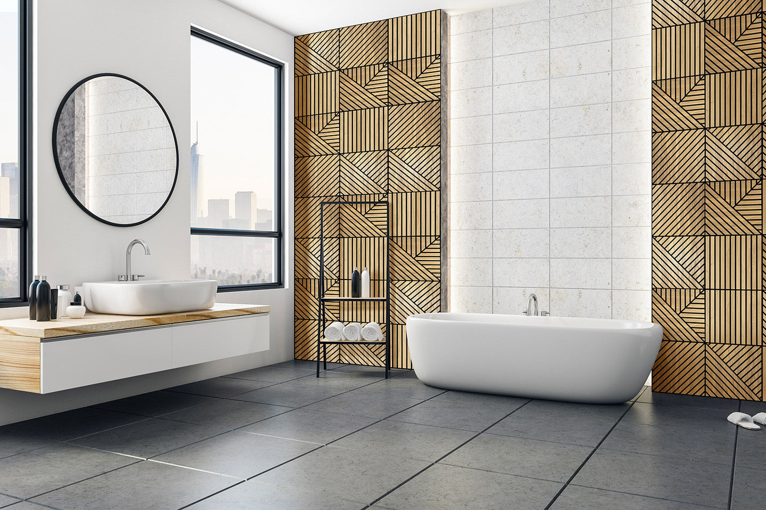 Set 10 Pannelli Decorativi Fonoassorbenti 58x58 cm in MDF Decoro C Obliquo Rovere Aurora