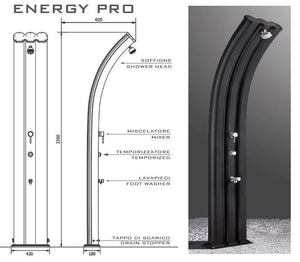 Doccia Solare Energy Pro 75Lt In Alluminio Con Pulsante Temporizzato E Lavapiedi  Colore Antracite Cv-A930/7016