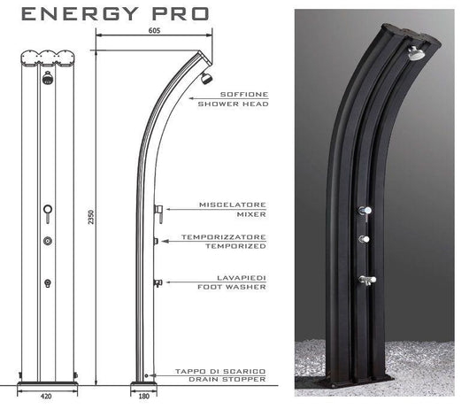 Doccia Solare Energy Pro 75Lt In Alluminio Con Pulsante Temporizzato E Lavapiedi  Colore Antracite Cv-A930/7016