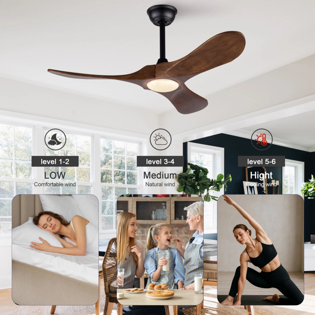 Ventilatore da soffitto ULEVR 42 pollici con luce LED dimmerabile 3CCT, motore DC e telecomando, nero e noce scuro