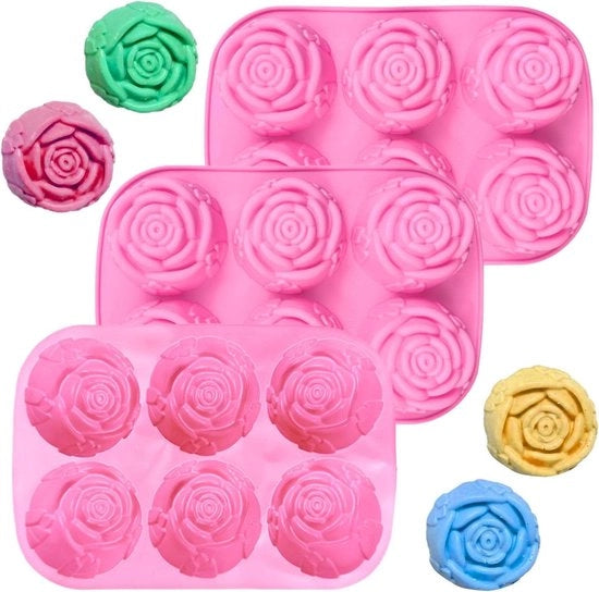 Siliconen Vormen per Fiori e Dolci - Set da 3 Vesti di Silicone - Antiaderente - Cioccolato, Cubetti di Gelato - 6 Fori