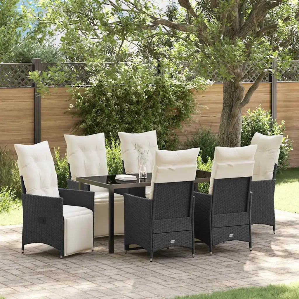 Set da Pranzo per Giardino con cuscino 7 pcs Nero polyrattan