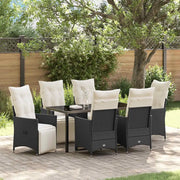 Set da Pranzo per Giardino con cuscino 7 pcs Nero polyrattan