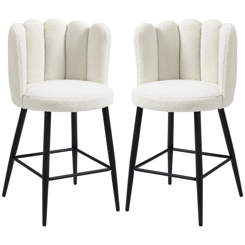 Sgabelli da bar con poggiapiedi ¨C Minimal ¨C Effetto lana boucl¨¦ nero crema 65 cm
