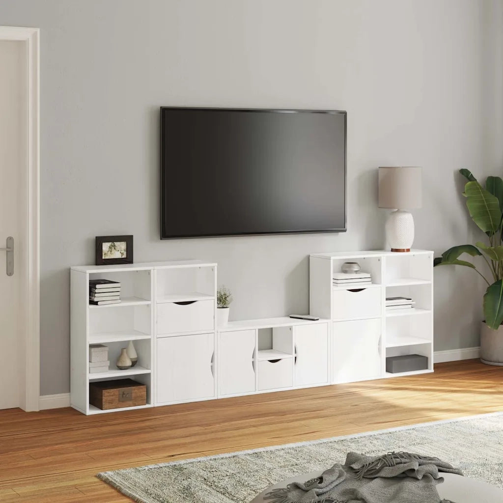 Mobile TV 5 pz con Contenitore ODDA Bianco in Legno di Pino 3365383