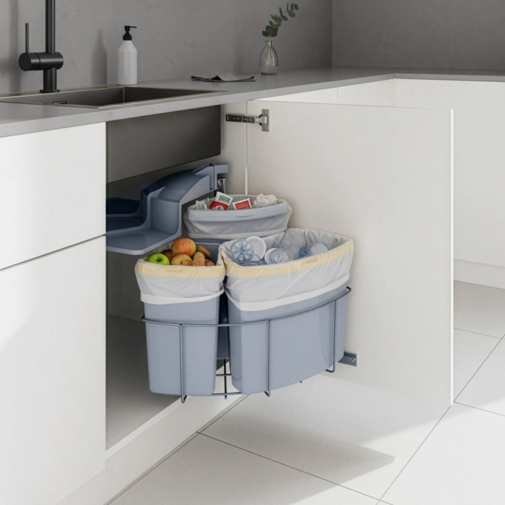 Pattumiera ad Incasso Kollby con 3 Contenitori Estraibili 2x12L+1x6L Apertura Automatica - Grigio [en.casa]