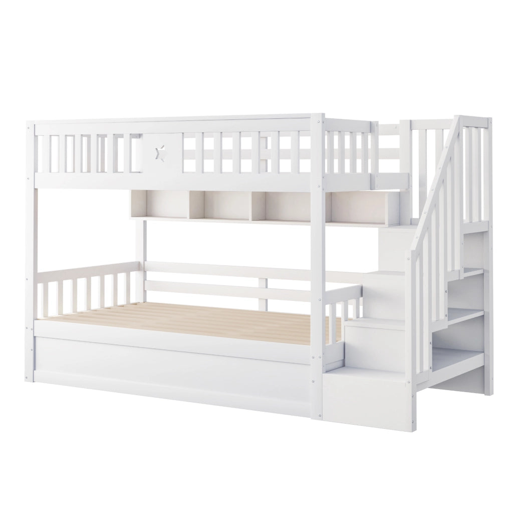 Letto a soppalco 90x200 cm con vano idraulico, scala contenitore e ripiani