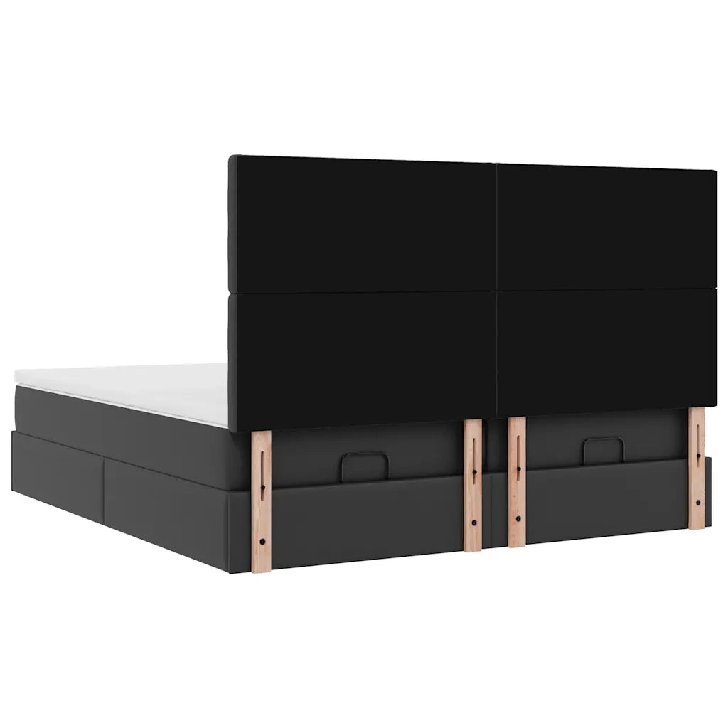 Struttura Letto Pouf con Materassi Nero 200x200 cm Similpelle 3313659