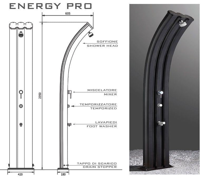 Doccia Solare Energy Pro 75Lt In Alluminio Con Pulsante Temporizzato E Lavapiedi  Colore Bianca Cv-A930/9001
