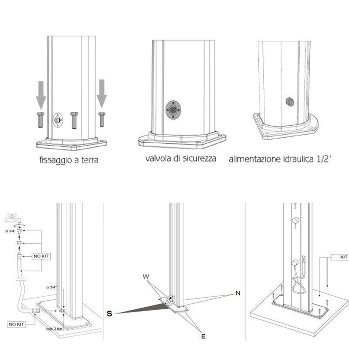 Doccia Solare Energy Pro 75Lt In Alluminio Con Pulsante Temporizzato E Lavapiedi  Colore Bianca Cv-A930/9001