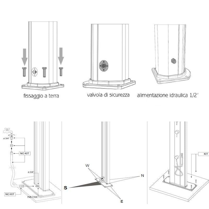 Doccia Solare Energy Pro 75Lt In Alluminio Con Pulsante Temporizzato E Lavapiedi  Colore Bianca Cv-A930/9001