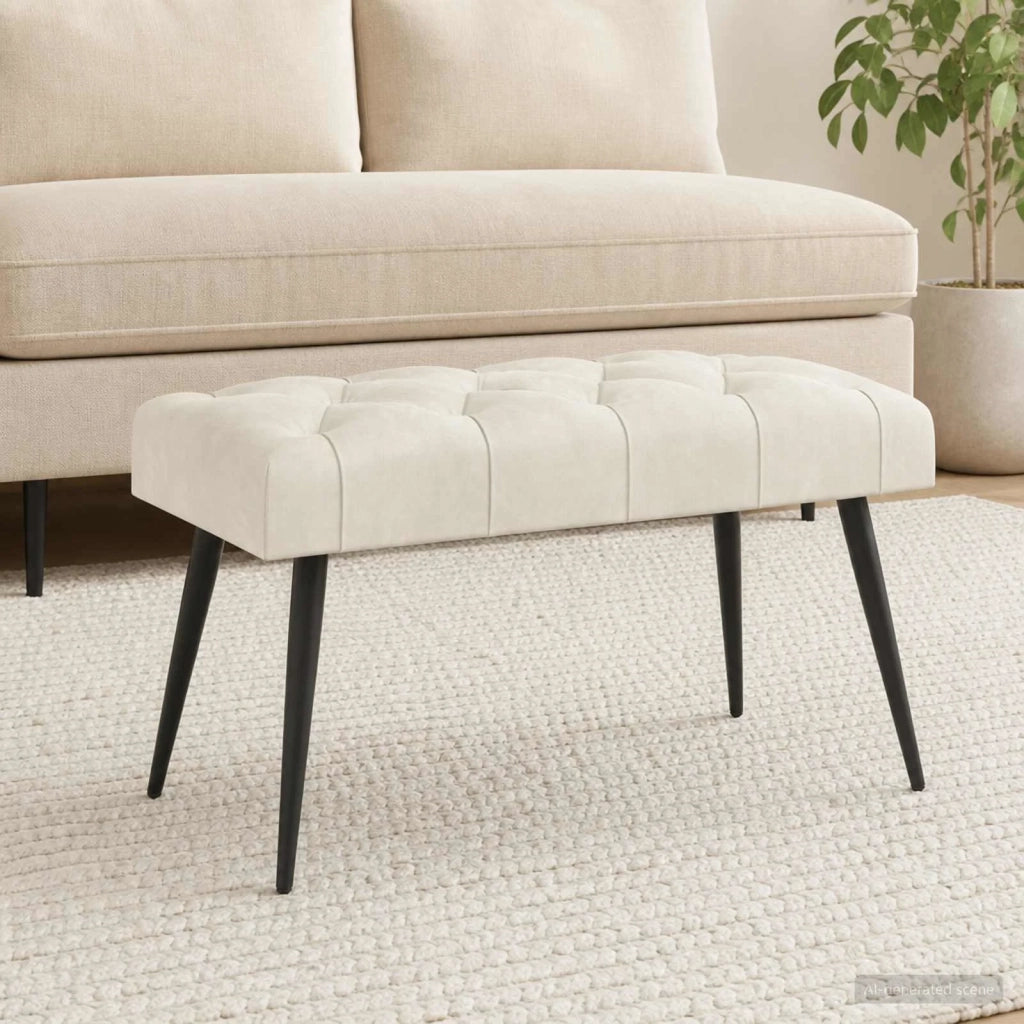Panchina con bottoni imbottiti Crema 80 x 40 x 46 cm Velluto 42038565