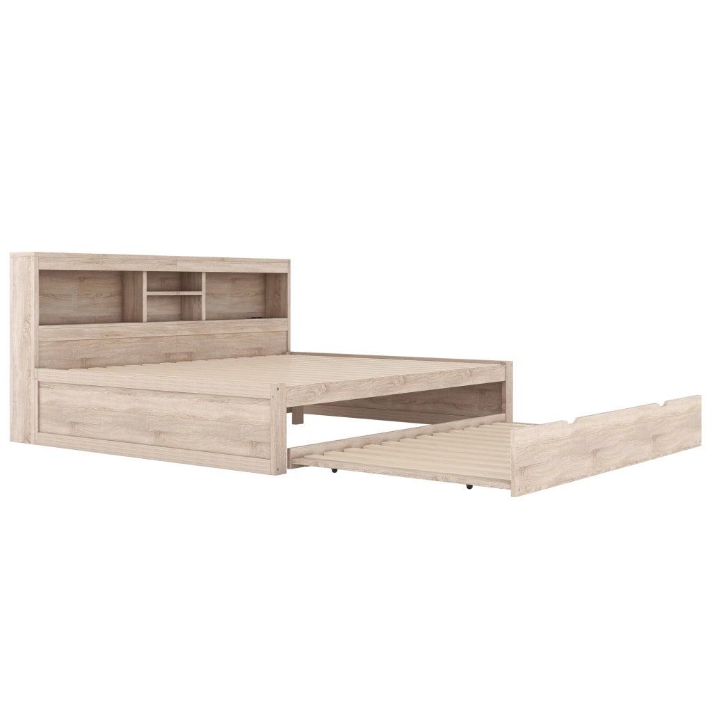 Divano letto Tagesbett 140x200 cm con LED, presa USB e vano laterale, Naturale