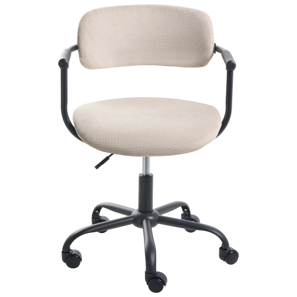 Sedia da ufficio con rivestimento in tessuto beige, girevole, per scrivania e computer, con altezza del sedile regolabile