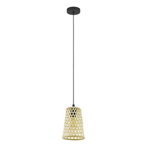 Lampadario A Sospensione Vintage Claverdon Acciaio Nero Legno 1 Luce E27 D18