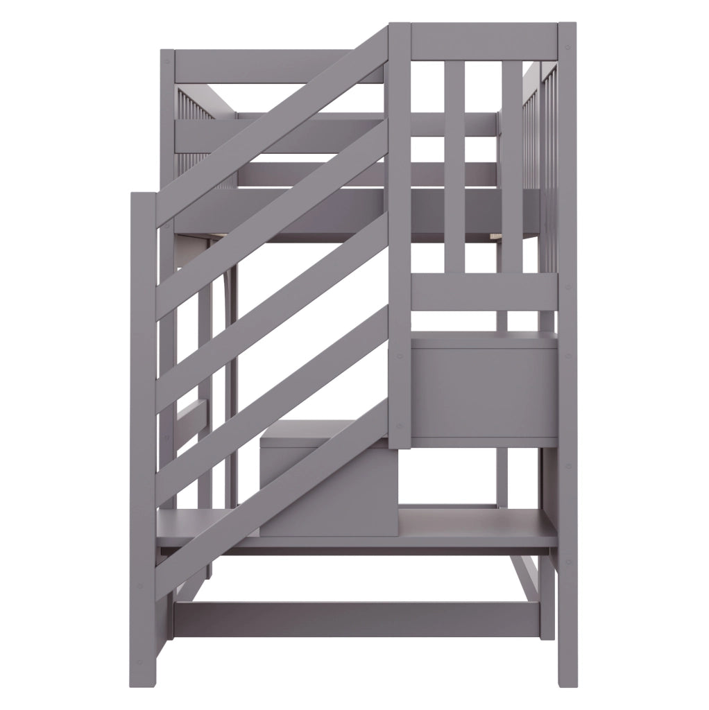 Letto a soppalco per bambini 90x200 cm in legno grigio con scala contenitore e LED