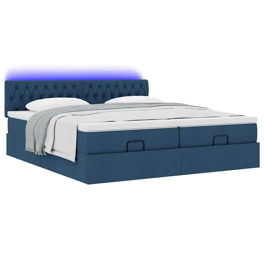 Struttura Letto Pouf con Materassi Blu 160x200 cm in Tessuto