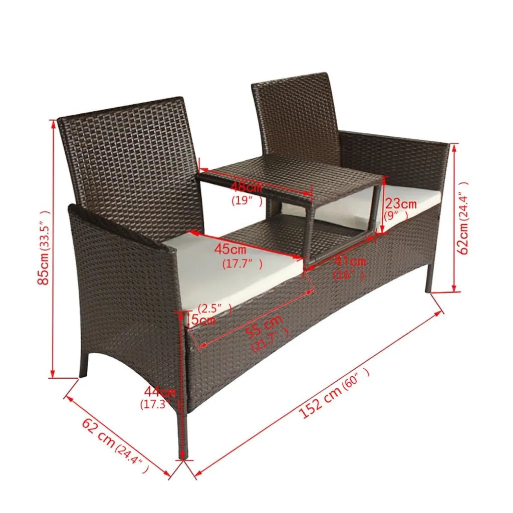 Divano da Giardino a 2 Posti con Tavolino in Polyrattan Marrone 42469