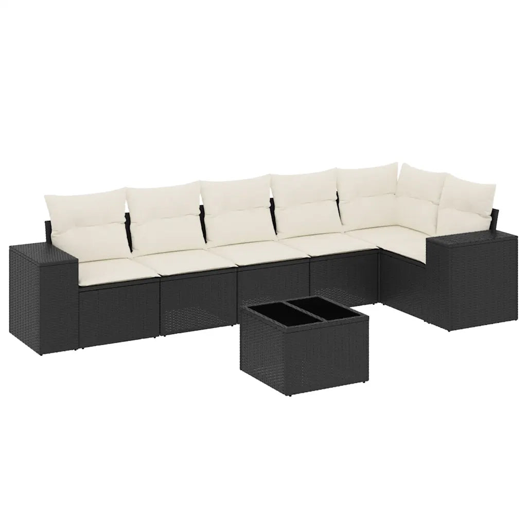 Set Divani da Giardino con Cuscini 7pz Nero Polyrattan