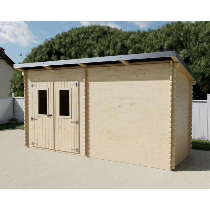 Casetta da giardino in legno Douglas 450x165 cm con fotovoltaico  Spessore 28 mm  2 kWp con 4 pannelli solari  LB4517.02D Foresta