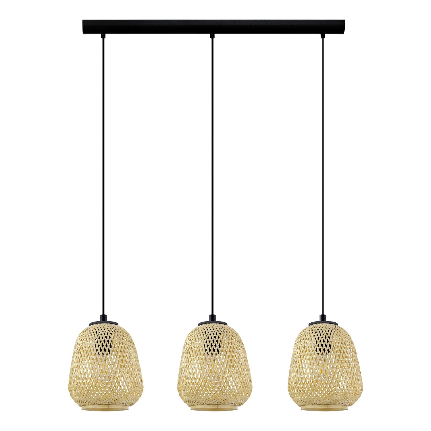 Lampadario A Sospensione Vintage Dembleby Acciaio Nero Legno 3 Luci E27