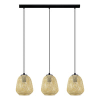 Lampadario A Sospensione Vintage Dembleby Acciaio Nero Legno 3 Luci E27