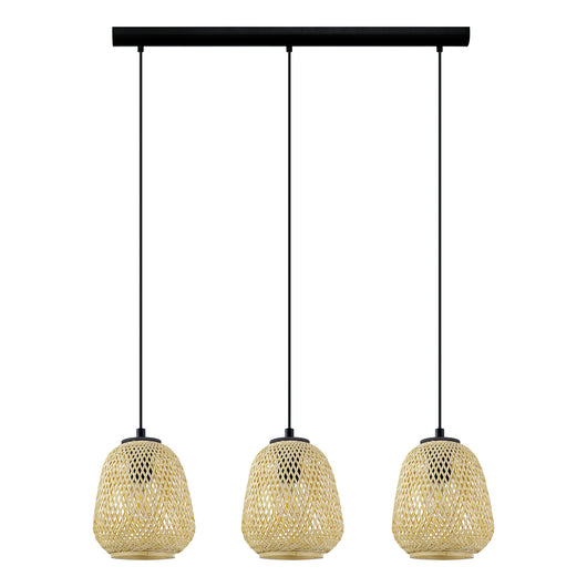 Lampadario A Sospensione Vintage Dembleby Acciaio Nero Legno 3 Luci E27