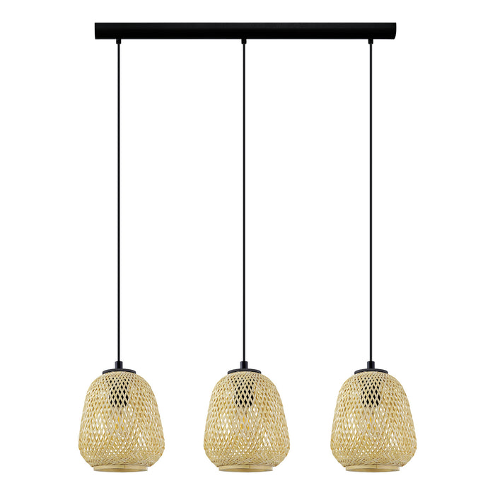 Lampadario A Sospensione Vintage Dembleby Acciaio Nero Legno 3 Luci E27