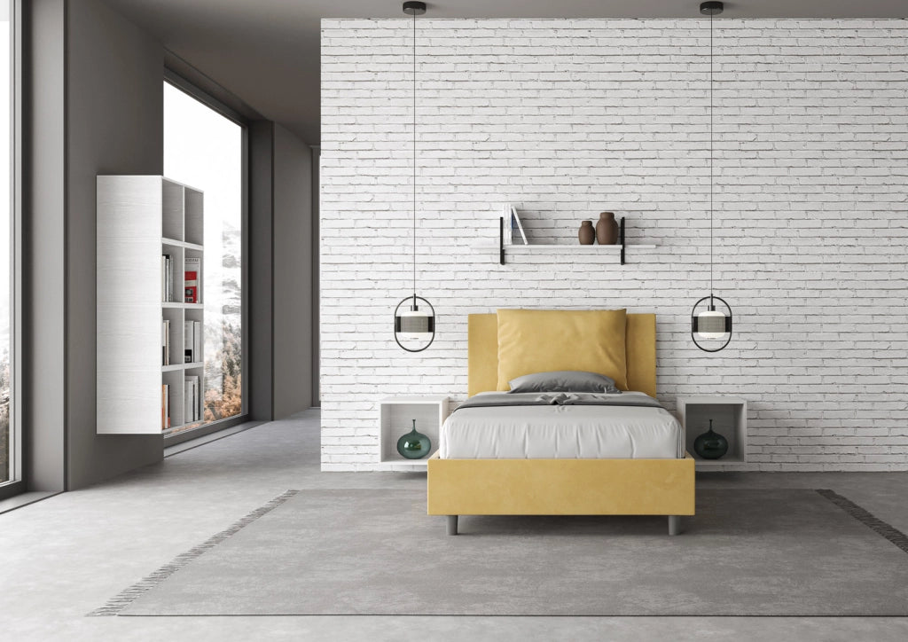 BS COM Letto una piazza e mezza contenitore imbottito 110x190 microfibra ocra